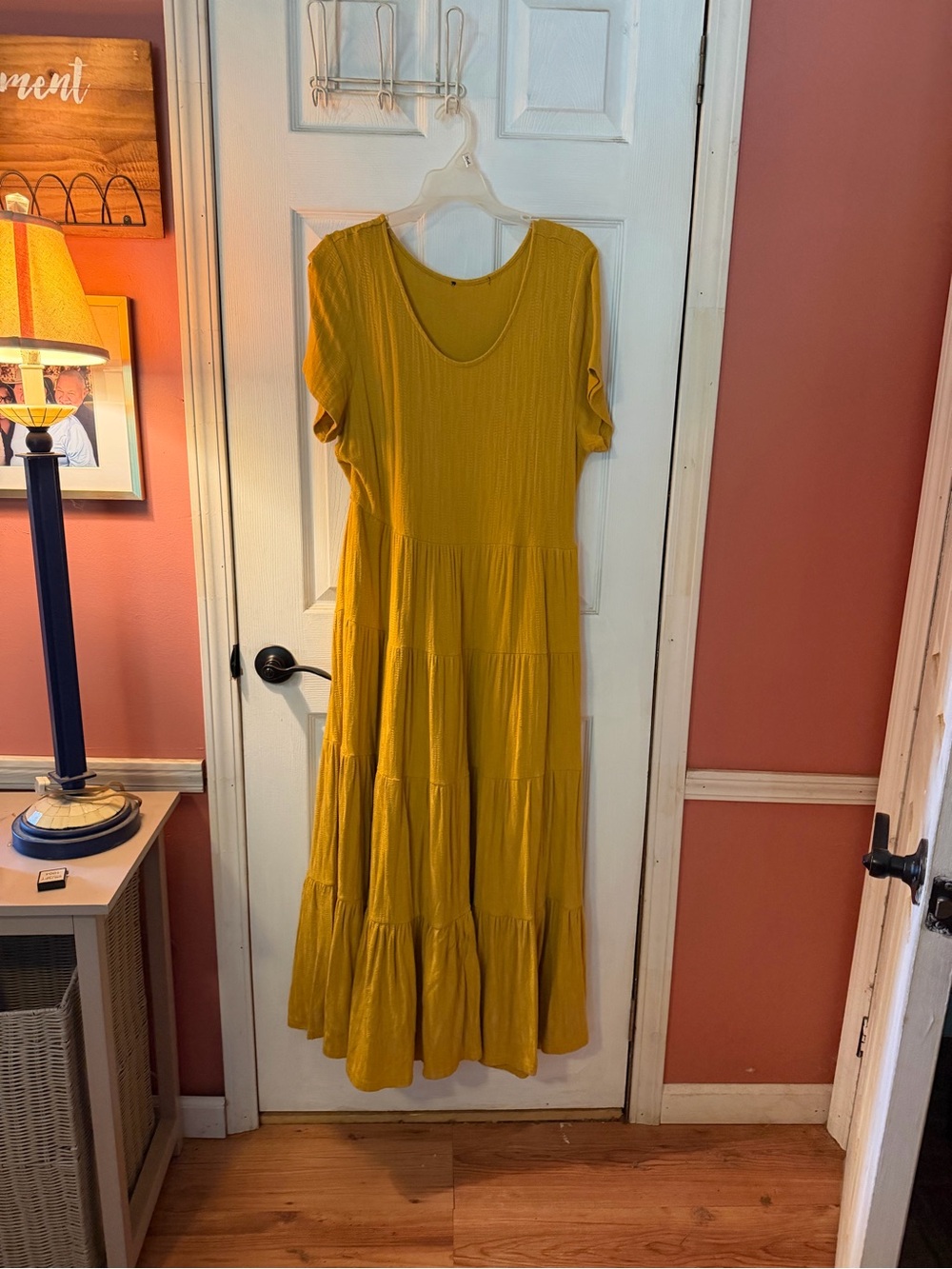 Mustard yellow Tiered Short-Sleeve Maxi Dress - Women